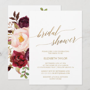 Elegant Gold Calligraphy   Floral Bridal Shower Invitation