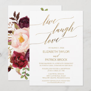 Elegant Gold Calligraphy   Floral Live Laugh Love Invitation