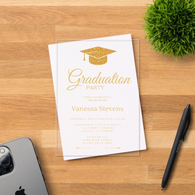 Elegant Gold Calligraphy Graduation Party  Acrylic Invitations (Insitu (Invitation Card))
