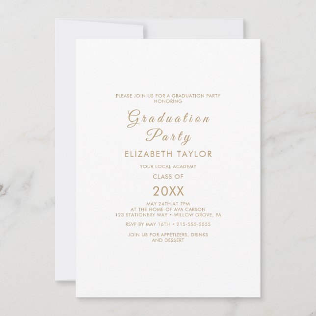 Elegant Gold Calligraphy Graduation Party  Invitation (Front)