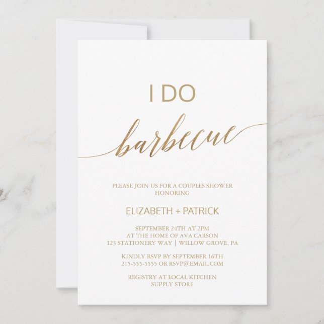Elegant Gold Calligraphy I Do Barbecue Invitation (Front)