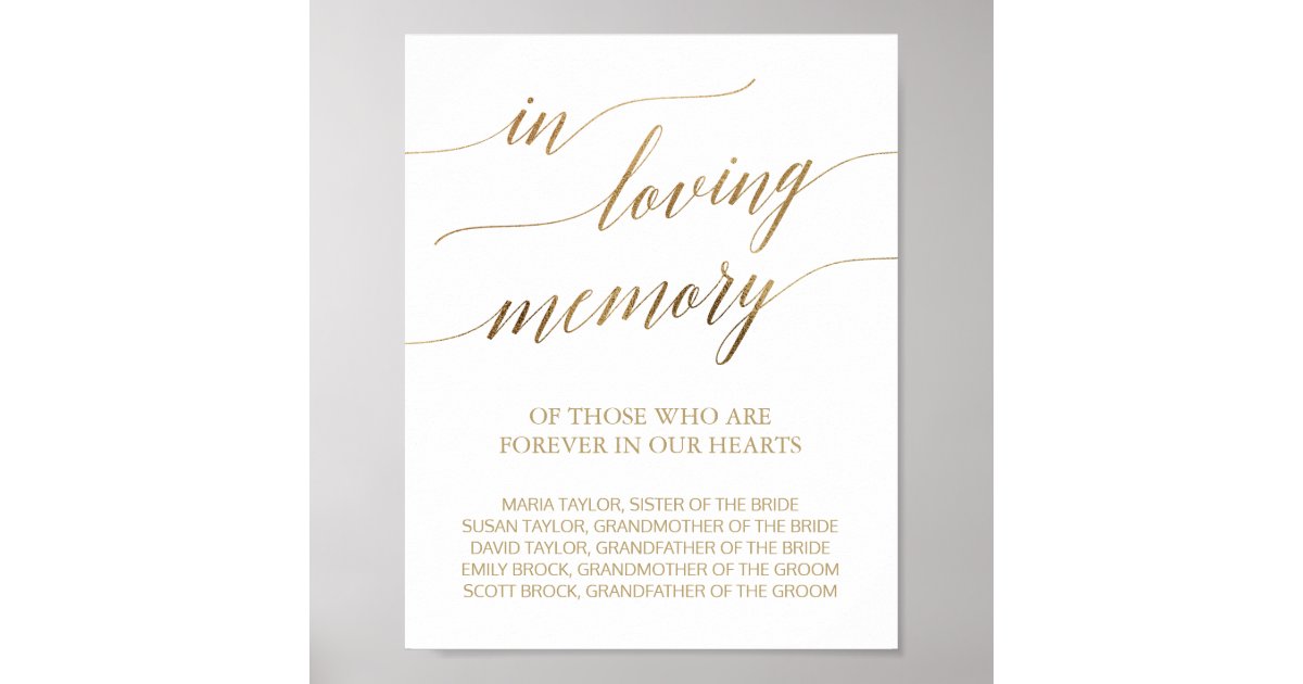 Elegant Gold Calligraphy In Loving Memory Sign | Zazzle.ca