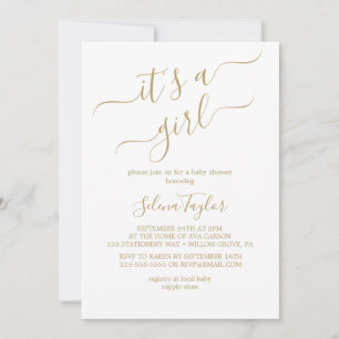 Elegant Gold Calligraphy   It’s a Girl Baby Shower Invitation