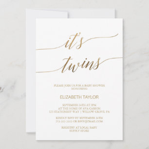 Elegant Gold Calligraphy It's Twins Baby Shower Invitation