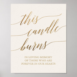 Elegant Gold Calligraphy   Ivory Candle Burns Sign
