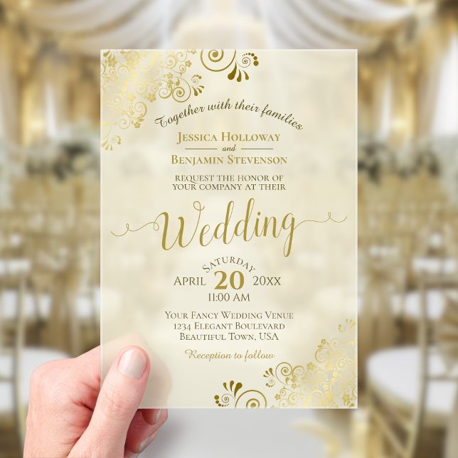 Elegant Gold Calligraphy Ivory Cream Wedding Acrylic Invitations (Creator Uploaded)