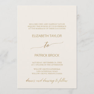 Elegant Gold Calligraphy   Ivory Formal Wedding Invitation