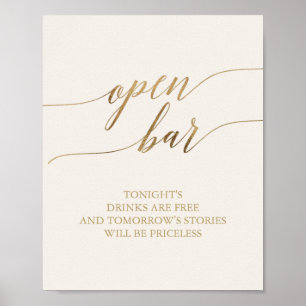 Elegant Gold Calligraphy   Ivory Open Bar Sign