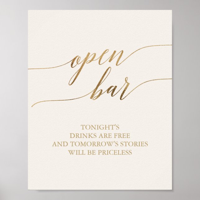 Elegant Gold Calligraphy | Ivory Open Bar Sign (Front)