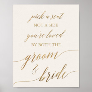 Elegant Gold Calligraphy   Ivory Pick A Seat Sign