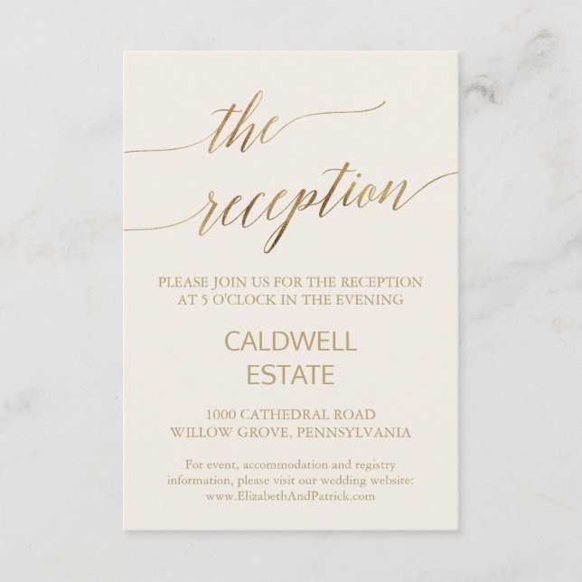 Elegant Gold Calligraphy | Ivory Reception Enclosure Card (Front)