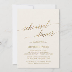 Elegant Gold Calligraphy Ivory Rehearsal Dinner Invitation