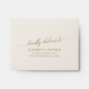 Elegant Gold Calligraphy Ivory Self Addressed RSVP Envelope