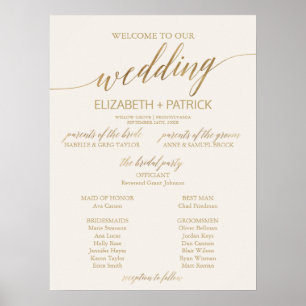 Elegant Gold Calligraphy Ivory Wedding Program Poster