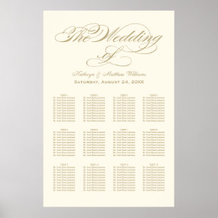 Elegant Gold Calligraphy Ivory Wedding Seating Poster
