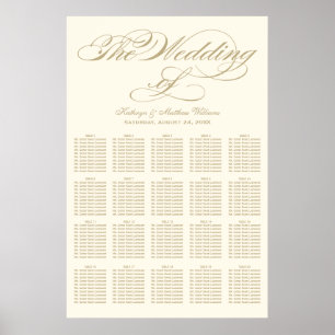 Elegant Gold Calligraphy Ivory Wedding Seating Poster