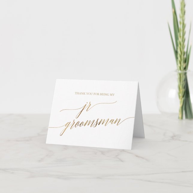 Elegant Gold Calligraphy Jr Groomsman Thank You Card (Front)
