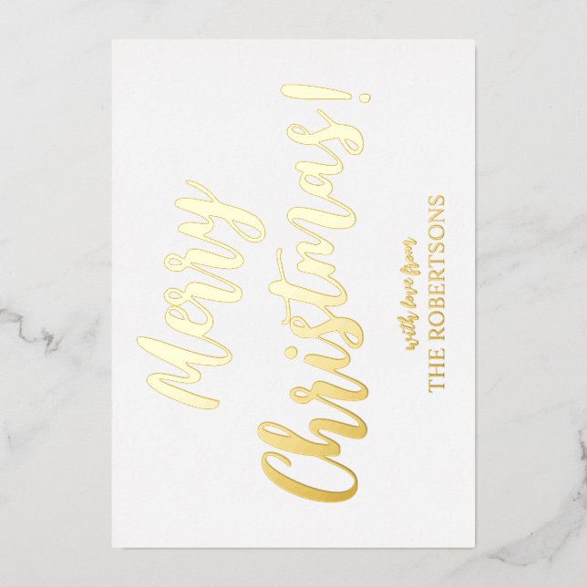 Elegant Gold Calligraphy Merry Christmas Foil Card (Front)