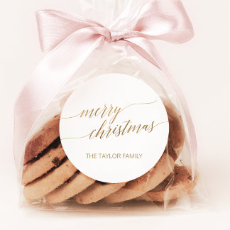 Elegant Gold Calligraphy Merry Christmas Gift Classic Round Sticker