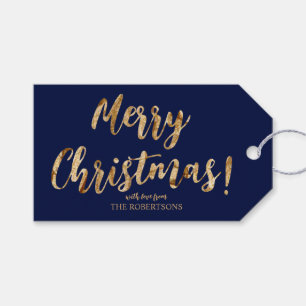 Elegant Gold Calligraphy Merry Christmas Gift Tags