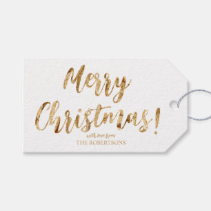 Elegant Gold Calligraphy Merry Christmas Gift Tags