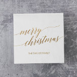 Elegant Gold Calligraphy Merry Christmas Party Napkin<br><div class="desc">This elegant gold calligraphy Merry Christmas party napkin is perfect for a simple holiday event. The neutral design features a minimalist napkin decorated with romantic and whimsical faux gold foil typography. Personalize them with your name. Please Note: This design does not feature real gold foil. It is a high quality...</div>