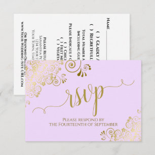 Elegant Gold Calligraphy on Lilac Purple Wedding RSVP Card