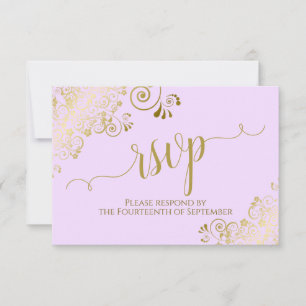 Elegant Gold Calligraphy on Lilac Purple Wedding RSVP Card