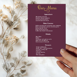 Elegant Gold Calligraphy on Purple Wedding Dinner Menu