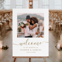 Elegant Gold Calligraphy Photo Wedding Welcome 