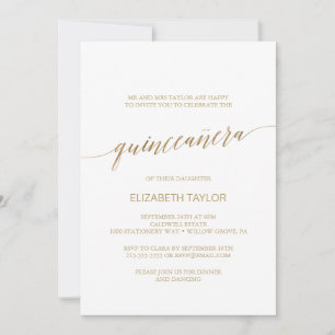 Elegant Gold Calligraphy Quinceañera Invitation