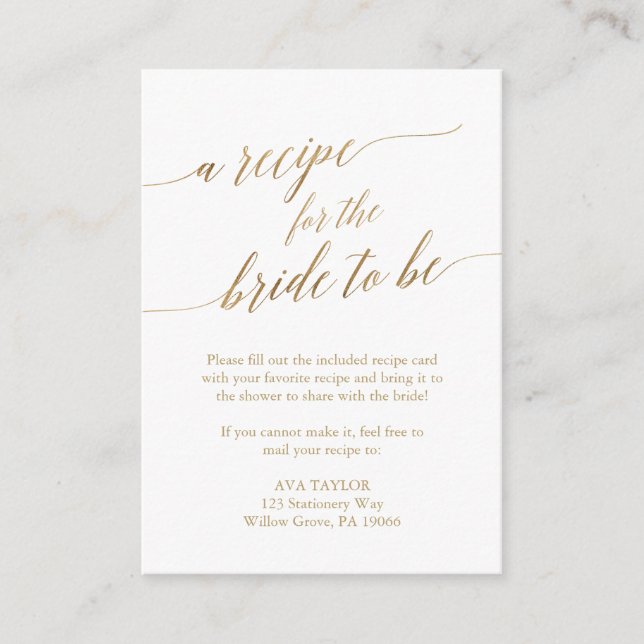 Elegant Gold Calligraphy Recipe Card Insert (Front)