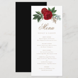 Elegant Gold Calligraphy Red Floral Black & White Menu