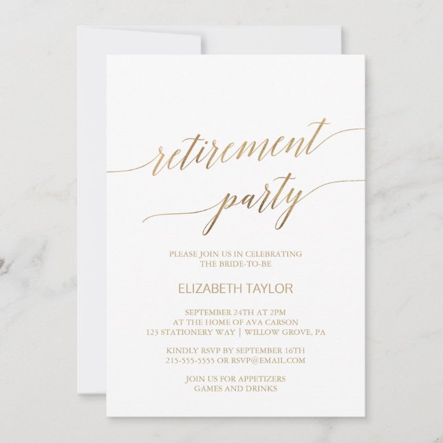Elegant Gold Calligraphy Retirement Party Invitation (Front)