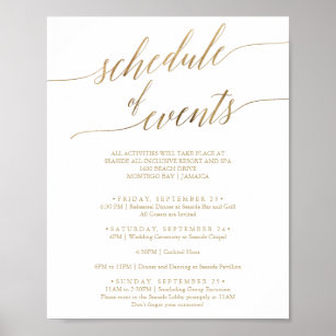 Elegant Gold Calligraphy Schedule of Events Poster