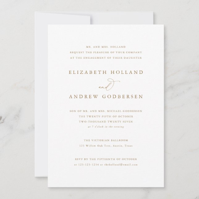 Elegant Gold Calligraphy Script Engagement Party  Invitation (Front)