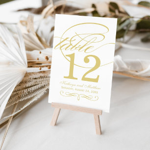 Elegant Gold Calligraphy Script Monogram Wedding Table Number