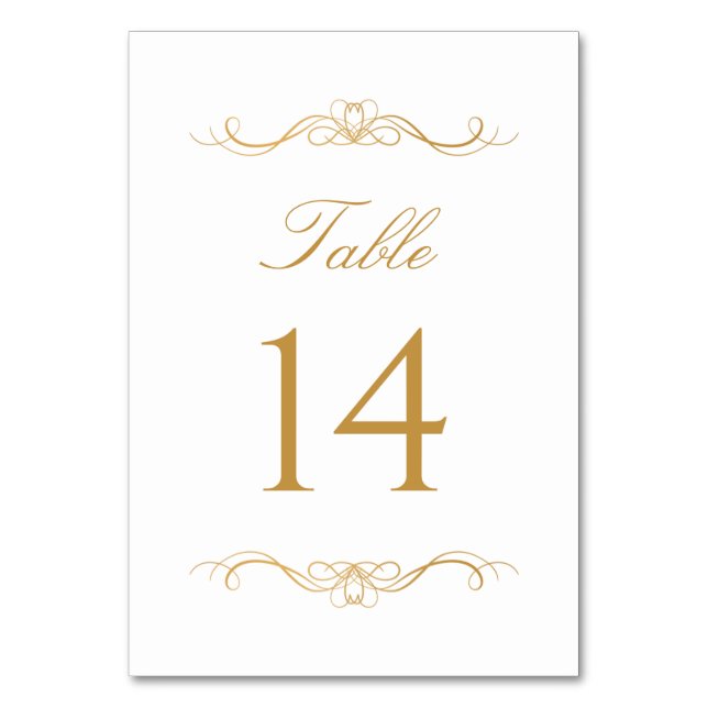 Elegant Gold Calligraphy Script Table Number (Front)