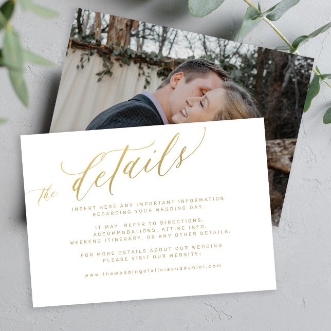 Elegant gold calligraphy script wedding details enclosure card (Creator Uploaded)