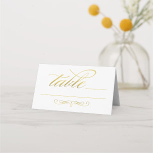 Elegant Gold Calligraphy Script White Wedding Place Card