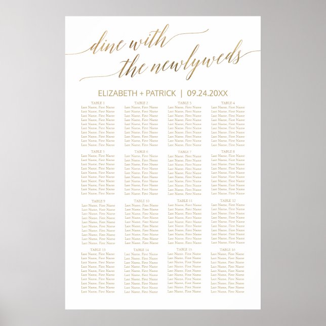 Elegant Gold Calligraphy Seating Chart (Front)