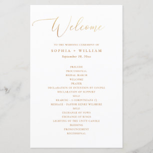 Elegant gold calligraphy simple wedding program