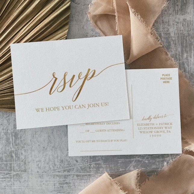 Elegant Gold Calligraphy Song Reques RSVP Postcard (Creator Uploaded)