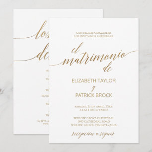 Elegant Gold Calligraphy   Spanish Details Wedding Invitation