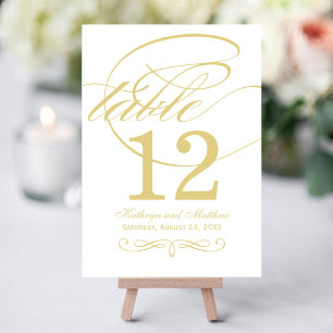 Elegant Gold Calligraphy Table Number Card
