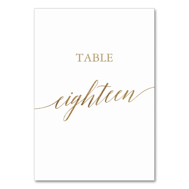 Elegant Gold Calligraphy Table Number Eighteen (Front)