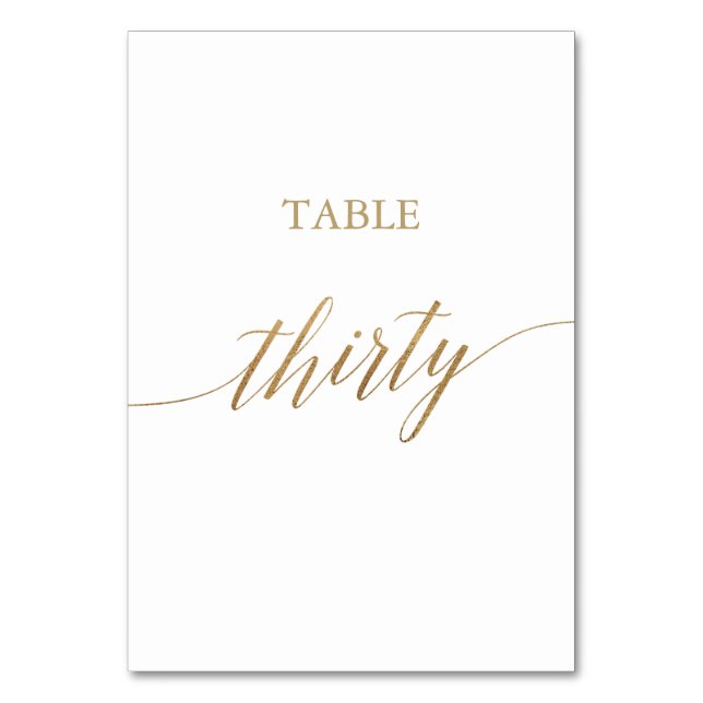 Elegant Gold Calligraphy Table Number Thirty (Front)