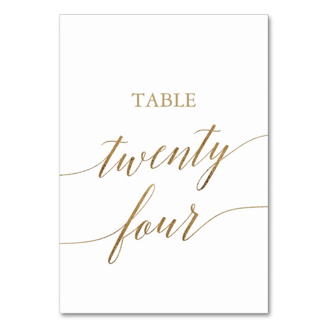 Elegant Gold Calligraphy Table Number Twenty Four (Front)