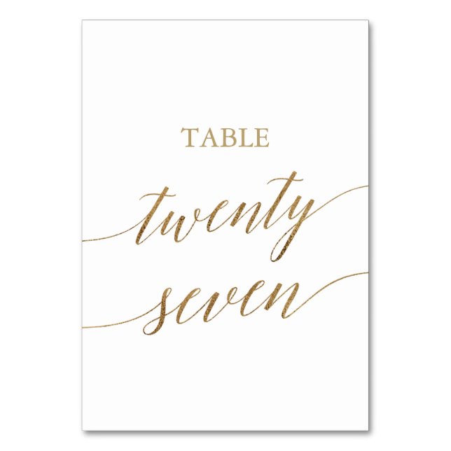 Elegant Gold Calligraphy Table Number Twenty Seven (Front)
