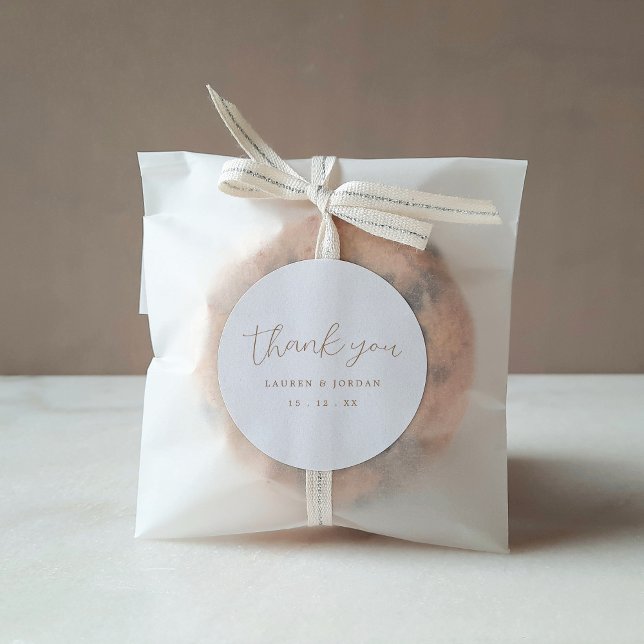 Elegant Gold Calligraphy Thank You Wedding  Classic Round Sticker (Creator Uploaded)